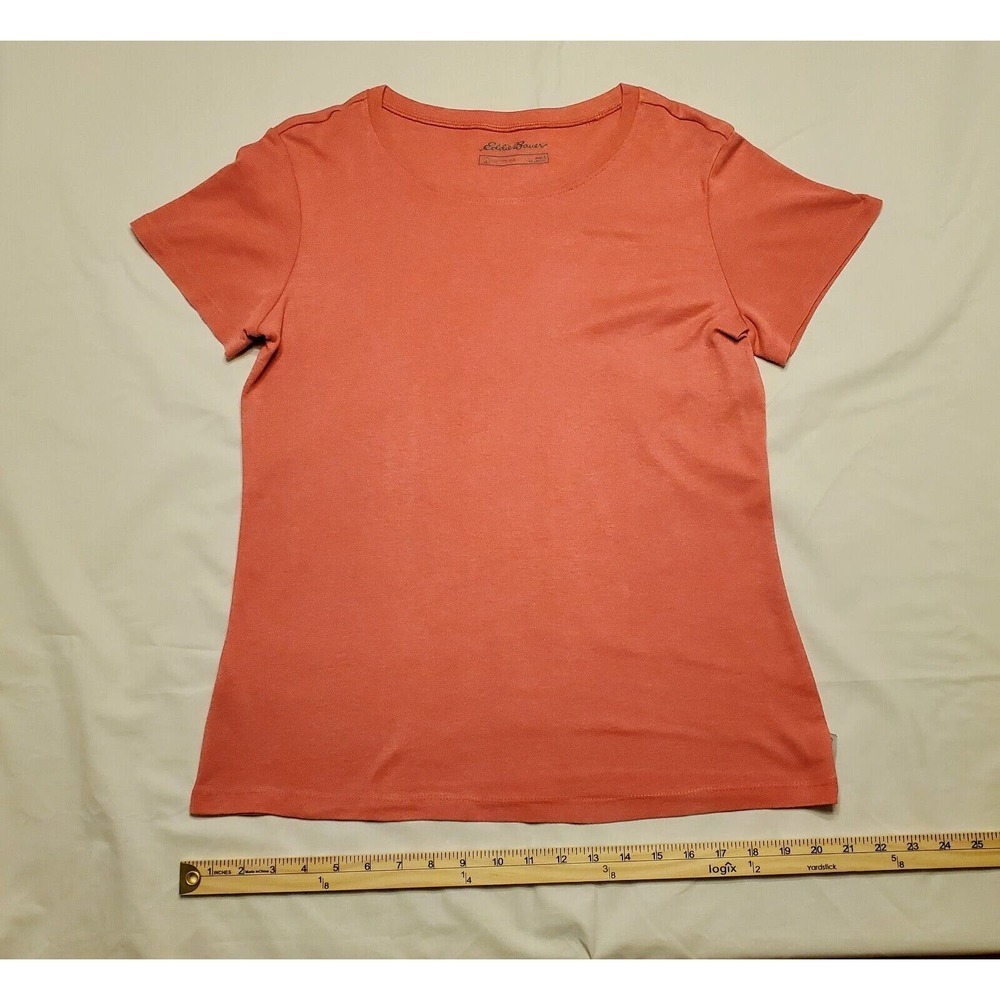 Eddie Bauer T Shirt Womens Large Salmon Colored Short Sleeve Scoop Neck Cotton